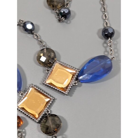 Lia Sophia Horizon Necklace Blue Golden Long Layering Statement Necklace 38 in - Picture 9 of 12